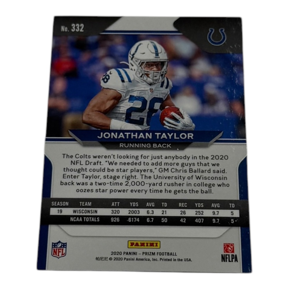 2020 Panini Prizm Jonathan Taylor Prizm Rookie Card‎ #332 Colts RC NFL - Picture 2 of 2